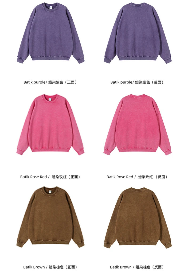 ZODF Retro Autumn Men Batik Washed Cotton Sweatshirts Unisex Loose 420gsm Terry O Neck Pullovers Streetwears HY0665