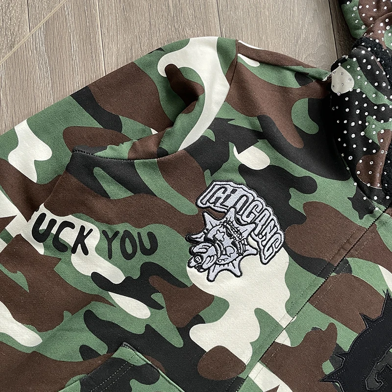 Glo Gang Camouflage Cartoon Embroidered Casual Sweater