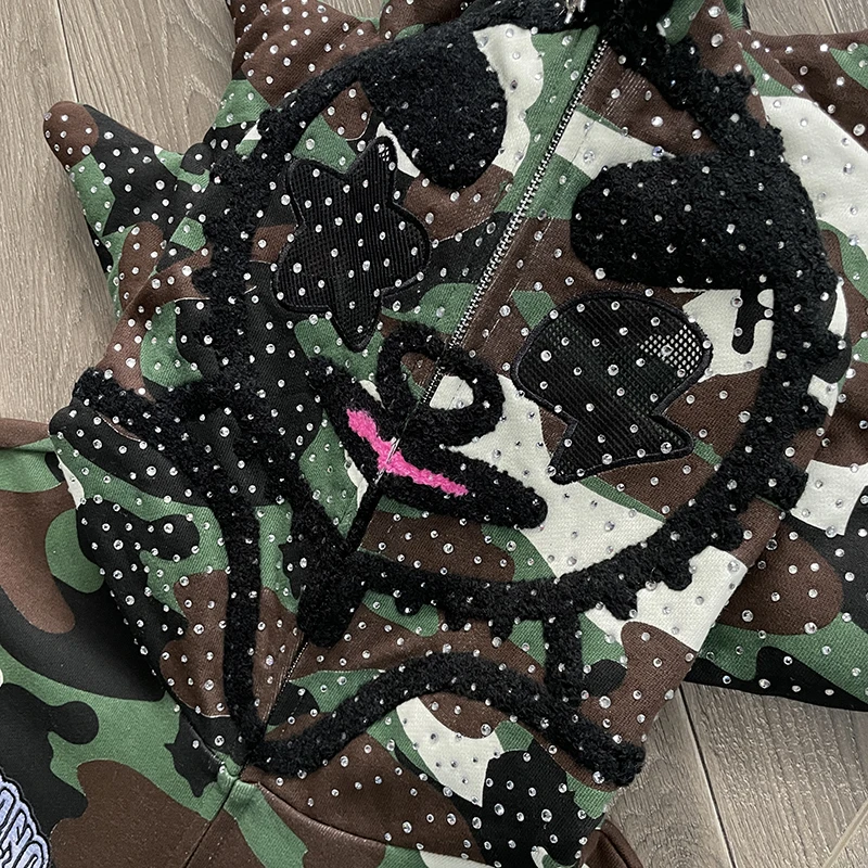 Glo Gang Camouflage Cartoon Embroidered Casual Sweater