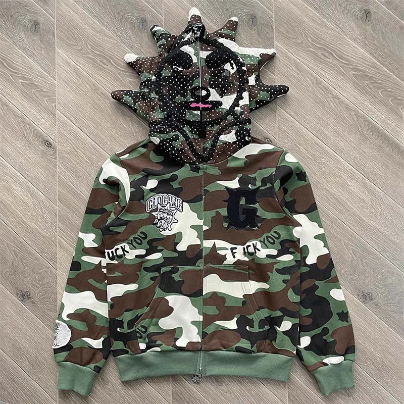 Glo Gang Camouflage Cartoon Embroidered Casual Sweater