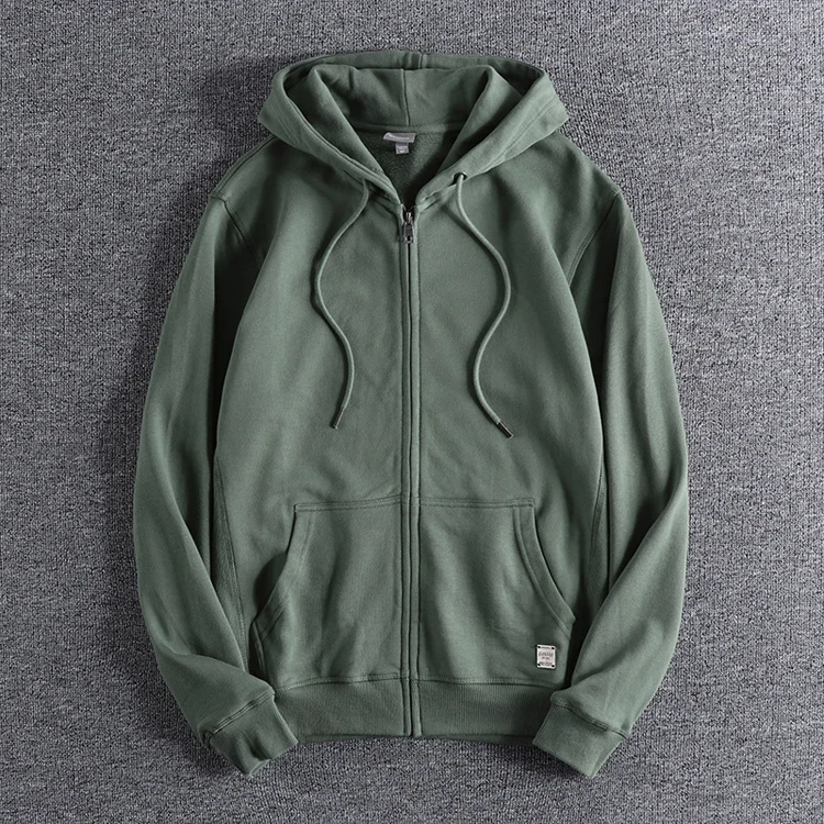 Autumn New American Retro Long Sleeve Hooded Cardigan Hoodies Men's Fashion Pure Cotton Washed Loose Casual Sports Sweatshirts