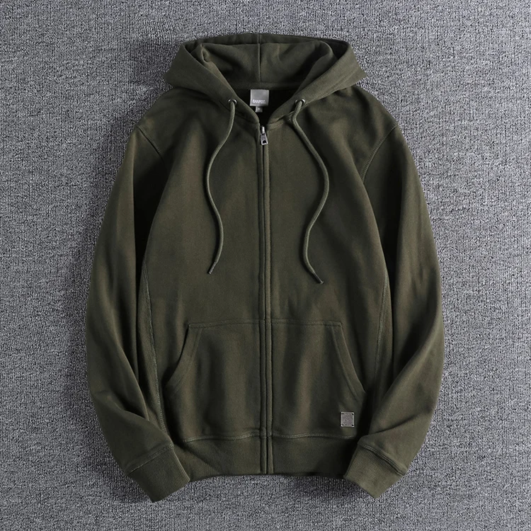 Autumn New American Retro Long Sleeve Hooded Cardigan Hoodies Men's Fashion Pure Cotton Washed Loose Casual Sports Sweatshirts