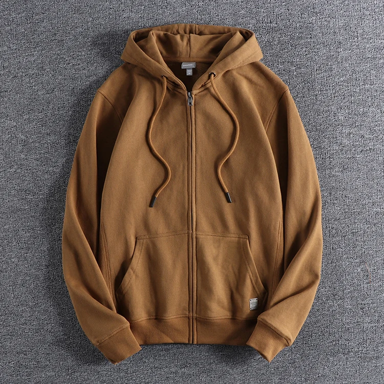 Autumn New American Retro Long Sleeve Hooded Cardigan Hoodies Men's Fashion Pure Cotton Washed Loose Casual Sports Sweatshirts