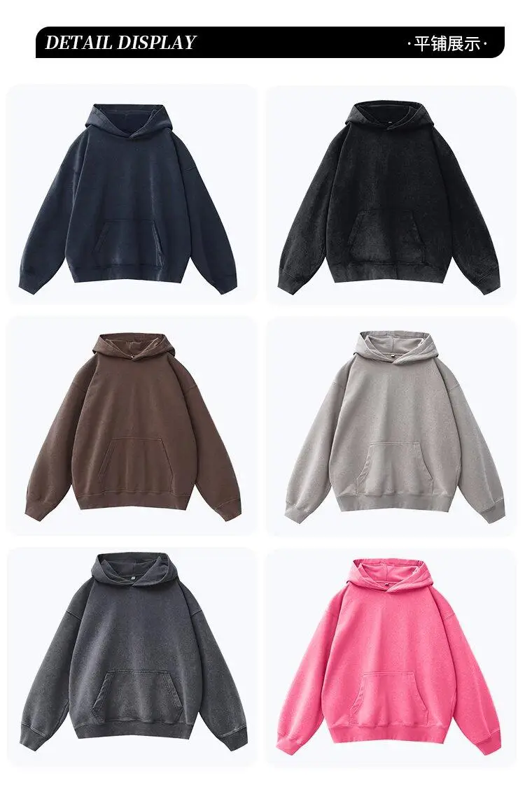 600G Snow Wash Cotton Hoodies Female 2025 Color Pullovers Hip Hop Loose Pullovers Multicolor Comfortable Couple Top
