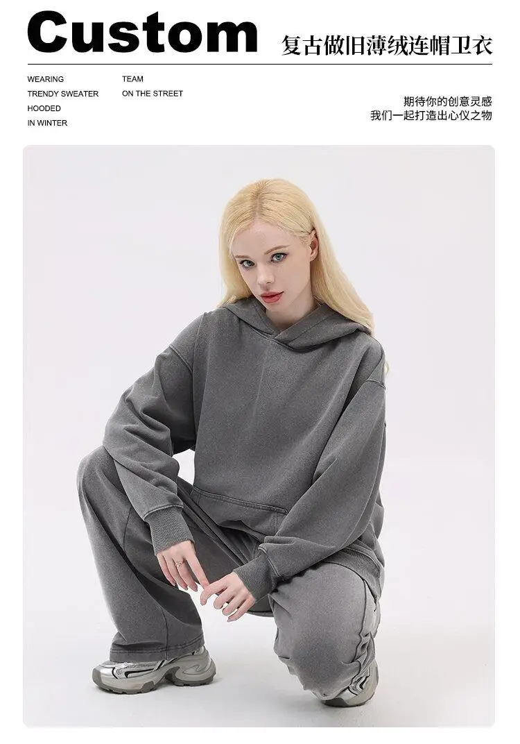 600G Snow Wash Cotton Hoodies Female 2025 Color Pullovers Hip Hop Loose Pullovers Multicolor Comfortable Couple Top