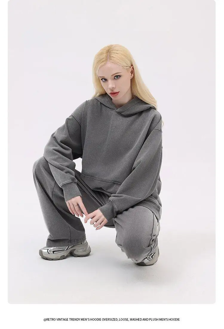 600G Snow Wash Cotton Hoodies Female 2025 Color Pullovers Hip Hop Loose Pullovers Multicolor Comfortable Couple Top