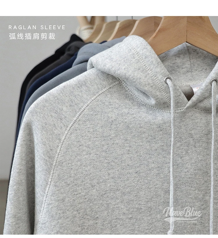 Curved Raglan Hooded Sweatshirt for Men and Women, American Casual Japanese Retro Thickened Fleece Sports Casual Hoodie Jacket
