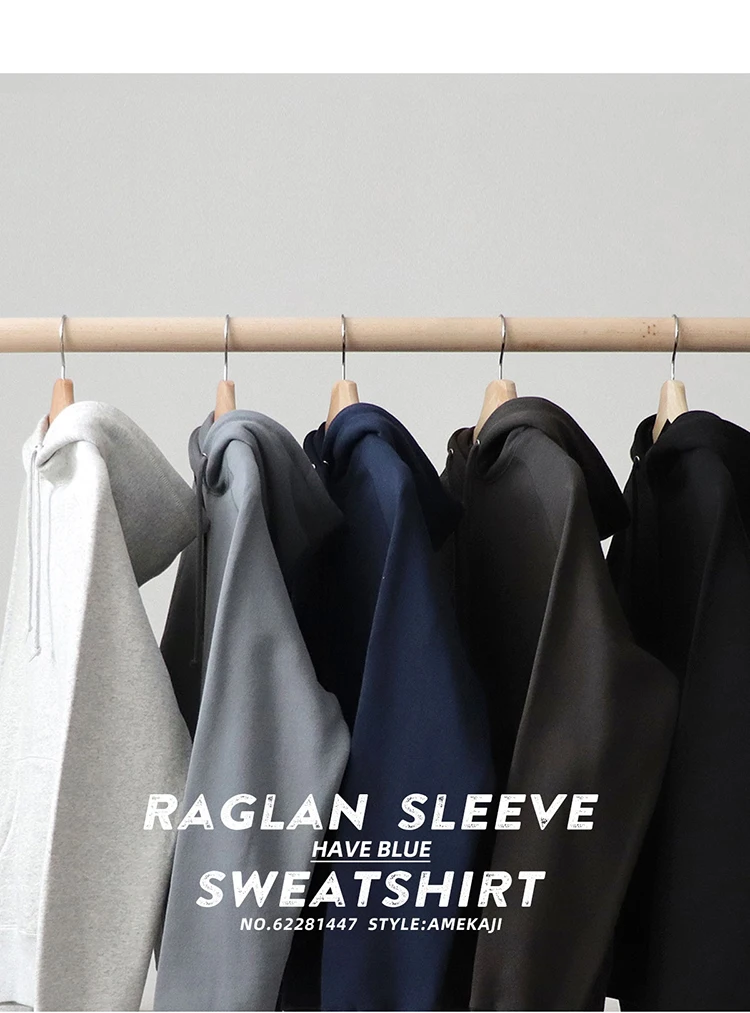 Curved Raglan Hooded Sweatshirt for Men and Women, American Casual Japanese Retro Thickened Fleece Sports Casual Hoodie Jacket