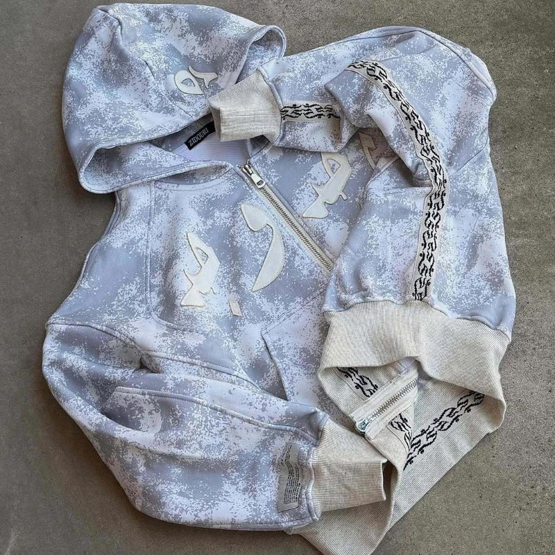 Autumn light color loose classic style 2025 new elastic zipper camouflage casual street high-end hip-hop street jacket