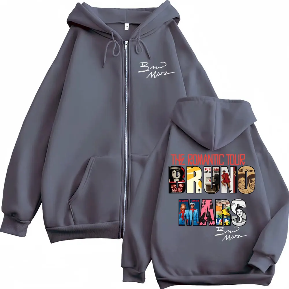 Bruno Mars The Romantic Tour 2026 Cover Zipper Sweatshirt Men Women Clothes Fashion Zip Up Hoodie Bodywarmer Jacket Hooded Coats