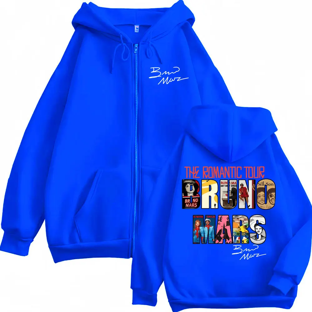 Bruno Mars The Romantic Tour 2026 Cover Zipper Sweatshirt Men Women Clothes Fashion Zip Up Hoodie Bodywarmer Jacket Hooded Coats