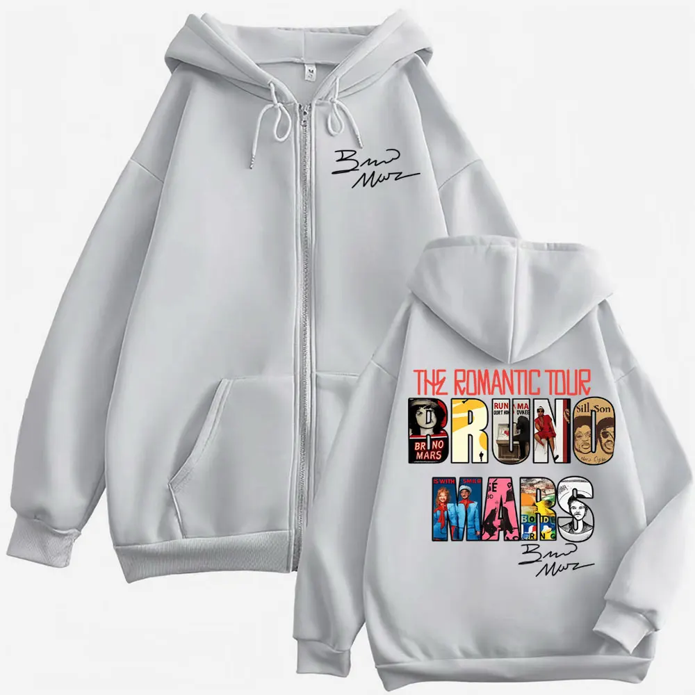 Bruno Mars The Romantic Tour 2026 Cover Zipper Sweatshirt Men Women Clothes Fashion Zip Up Hoodie Bodywarmer Jacket Hooded Coats