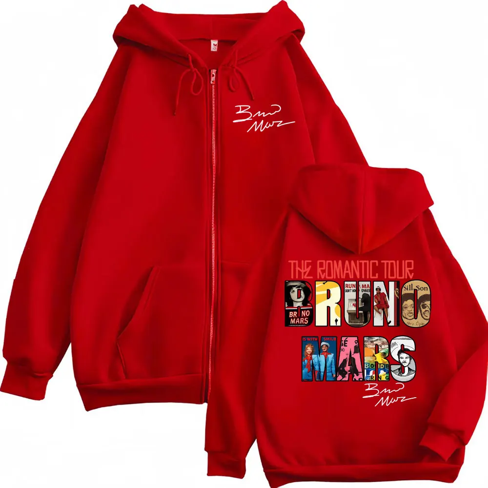 Bruno Mars The Romantic Tour 2026 Cover Zipper Sweatshirt Men Women Clothes Fashion Zip Up Hoodie Bodywarmer Jacket Hooded Coats