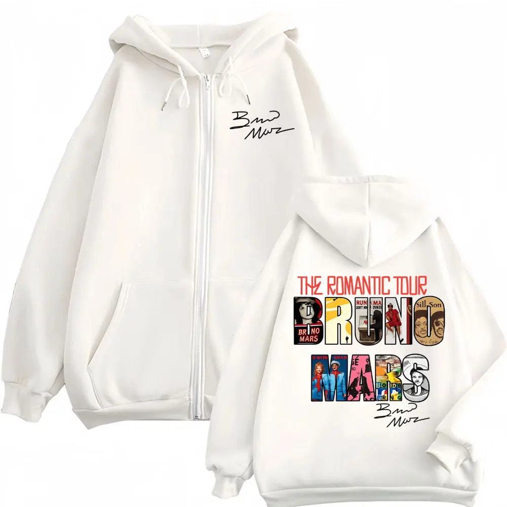 Bruno Mars The Romantic Tour 2026 Cover Zipper Sweatshirt Men Women Clothes Fashion Zip Up Hoodie Bodywarmer Jacket Hooded Coats