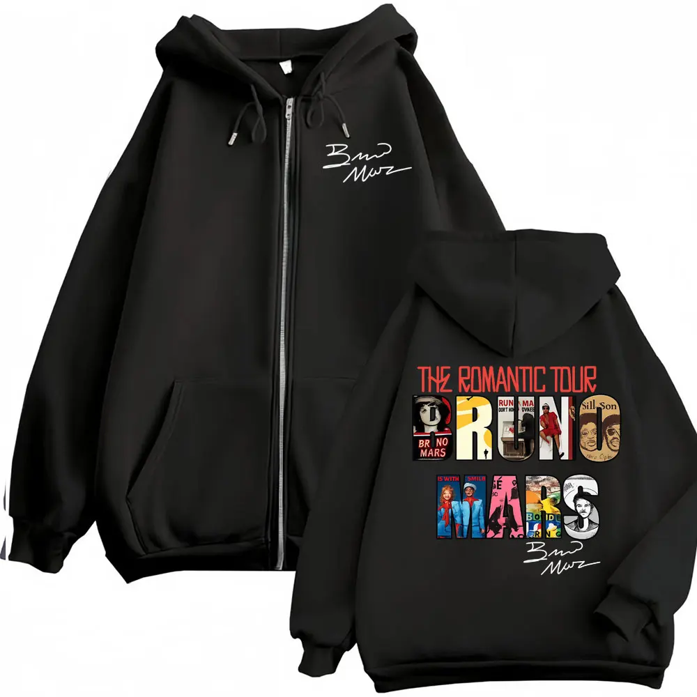 Bruno Mars The Romantic Tour 2026 Cover Zipper Sweatshirt Men Women Clothes Fashion Zip Up Hoodie Bodywarmer Jacket Hooded Coats