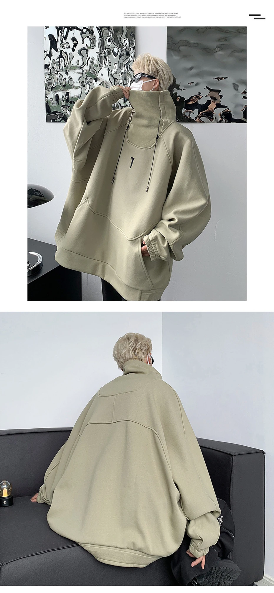 Fashion Hoodies Men Autumn Winter Windbreaker Mask High Collar Sweatshirts Techwear Function Loose Black Hoodie Pullover Black