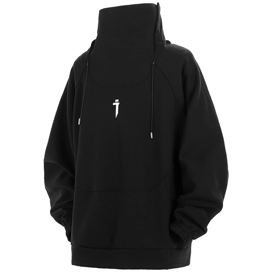 Fashion Hoodies Men Autumn Winter Windbreaker Mask High Collar Sweatshirts Techwear Function Loose Black Hoodie Pullover Black