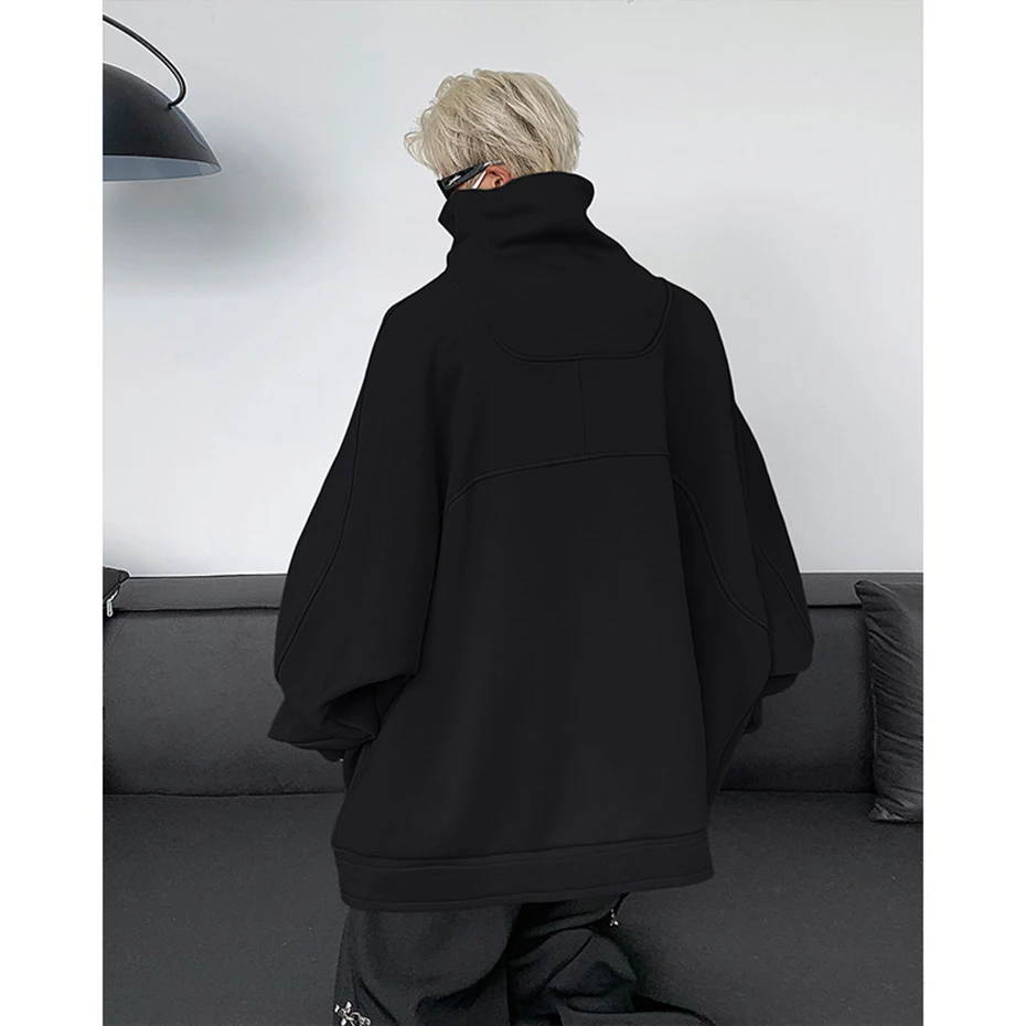 Fashion Hoodies Men Autumn Winter Windbreaker Mask High Collar Sweatshirts Techwear Function Loose Black Hoodie Pullover Black