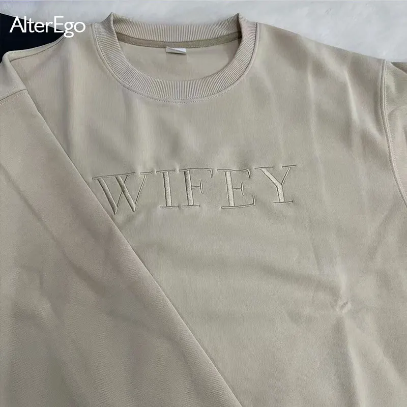 Wifey Hubby Personalized Embroidery Sweatshirt Custom Mr Mrs Pullover Wife Bride Groom Sweatshirts Unisex Sweatshirts Crew Necks