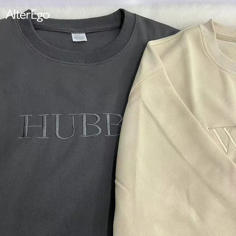 Wifey Hubby Personalized Embroidery Sweatshirt Custom Mr Mrs Pullover Wife Bride Groom Sweatshirts Unisex Sweatshirts Crew Necks