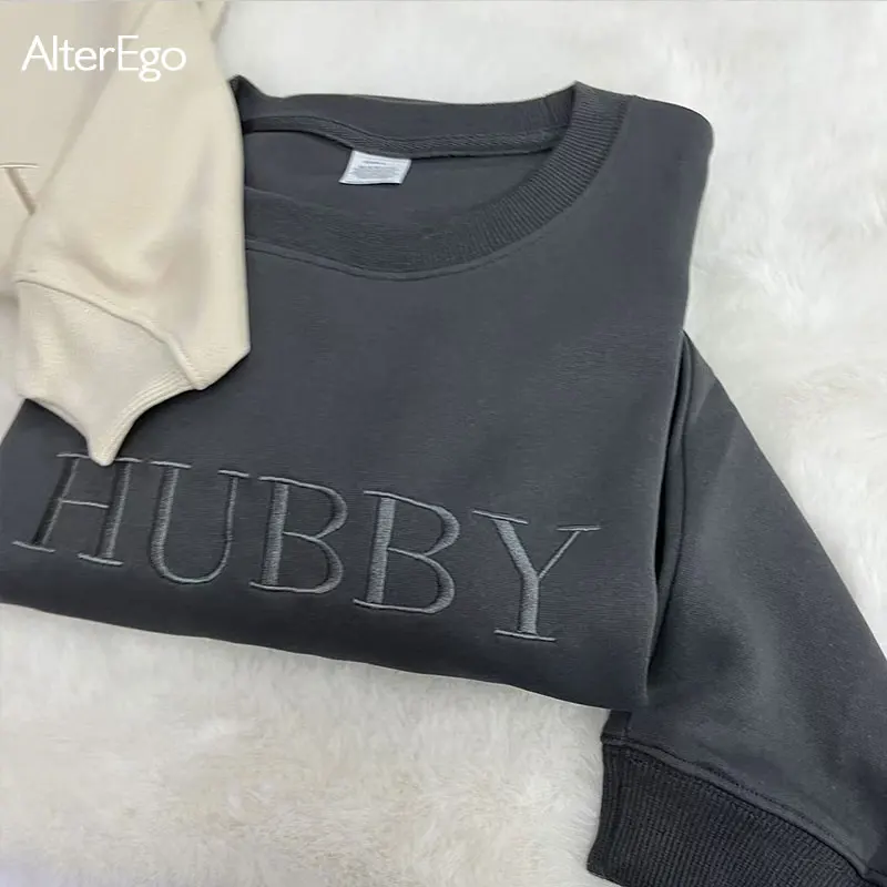 Wifey Hubby Personalized Embroidery Sweatshirt Custom Mr Mrs Pullover Wife Bride Groom Sweatshirts Unisex Sweatshirts Crew Necks