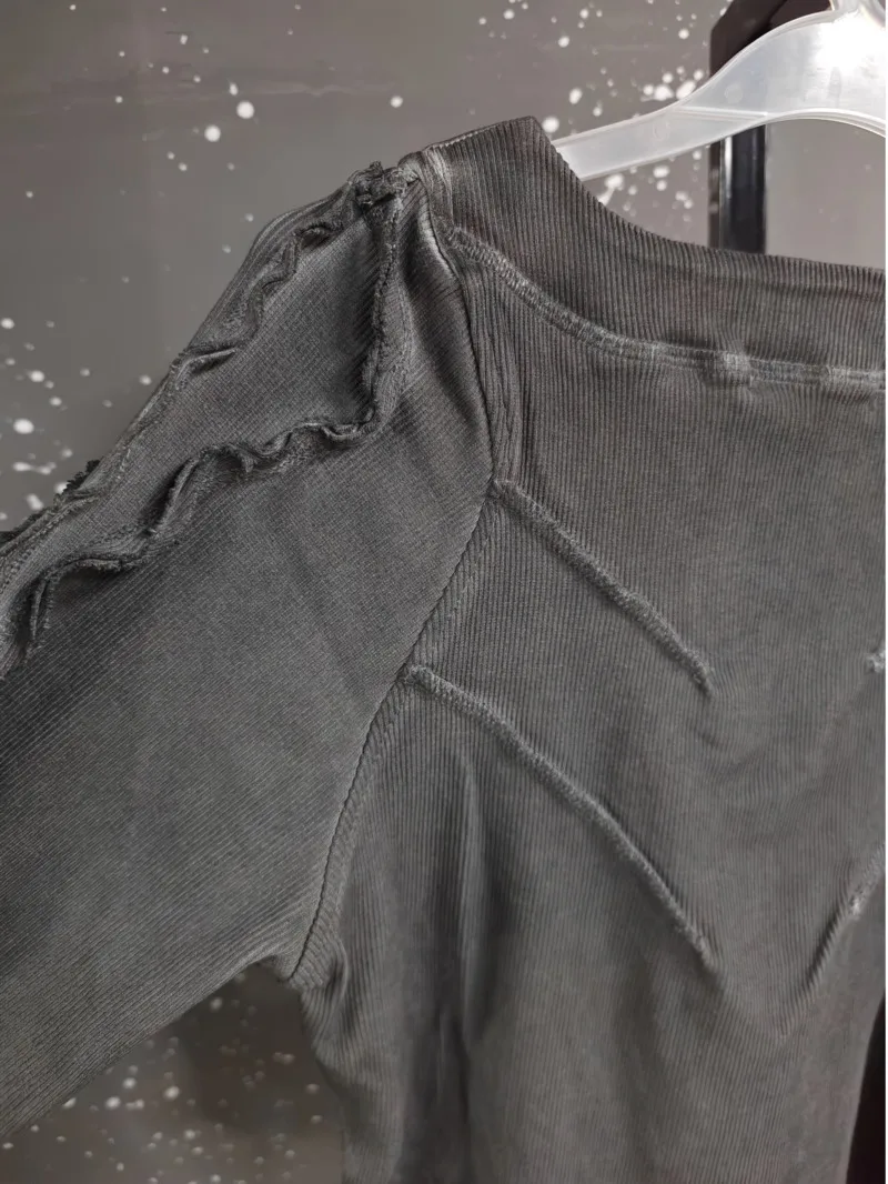 PFNW Fashionable Washed Distressed Slim Fit Top Men's Round Neck Casual Long Sleeved T-shirt 2026 Spring New 28L1595