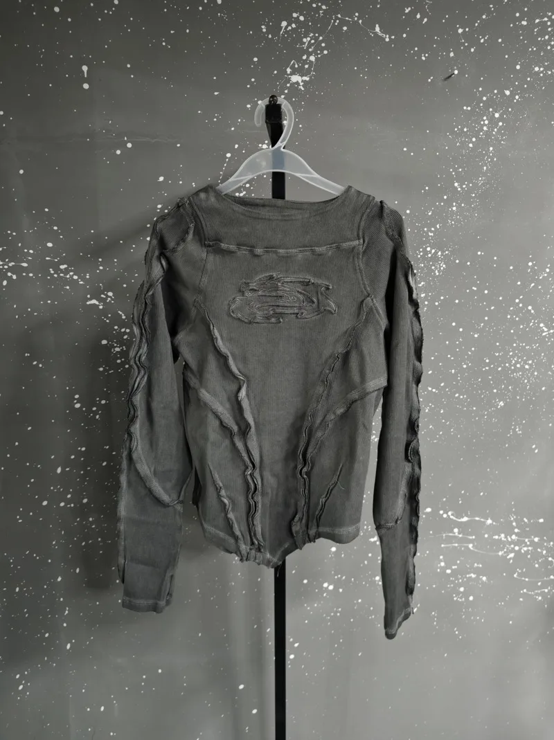 PFNW Fashionable Washed Distressed Slim Fit Top Men's Round Neck Casual Long Sleeved T-shirt 2026 Spring New 28L1595