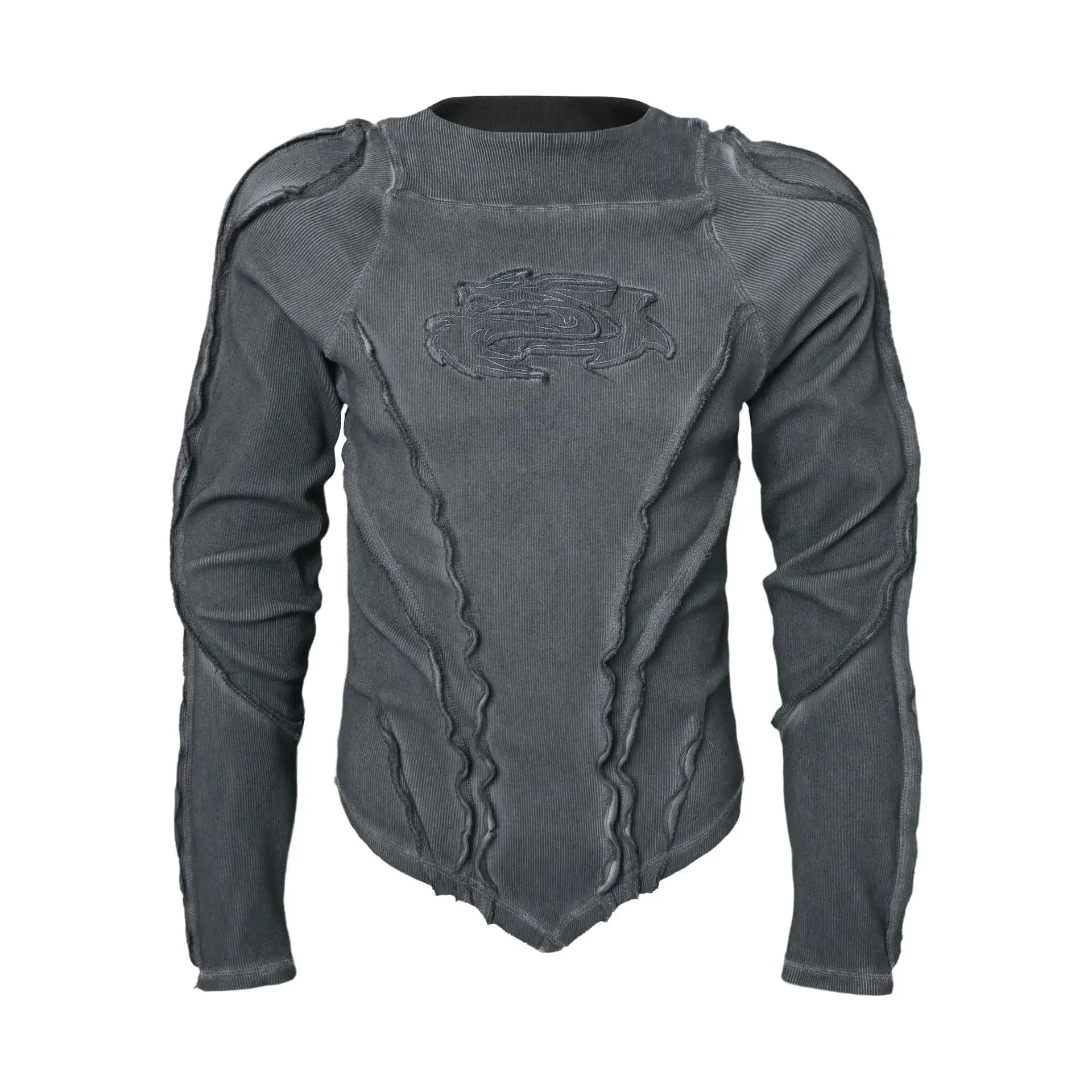 PFNW Fashionable Washed Distressed Slim Fit Top Men's Round Neck Casual Long Sleeved T-shirt 2026 Spring New 28L1595