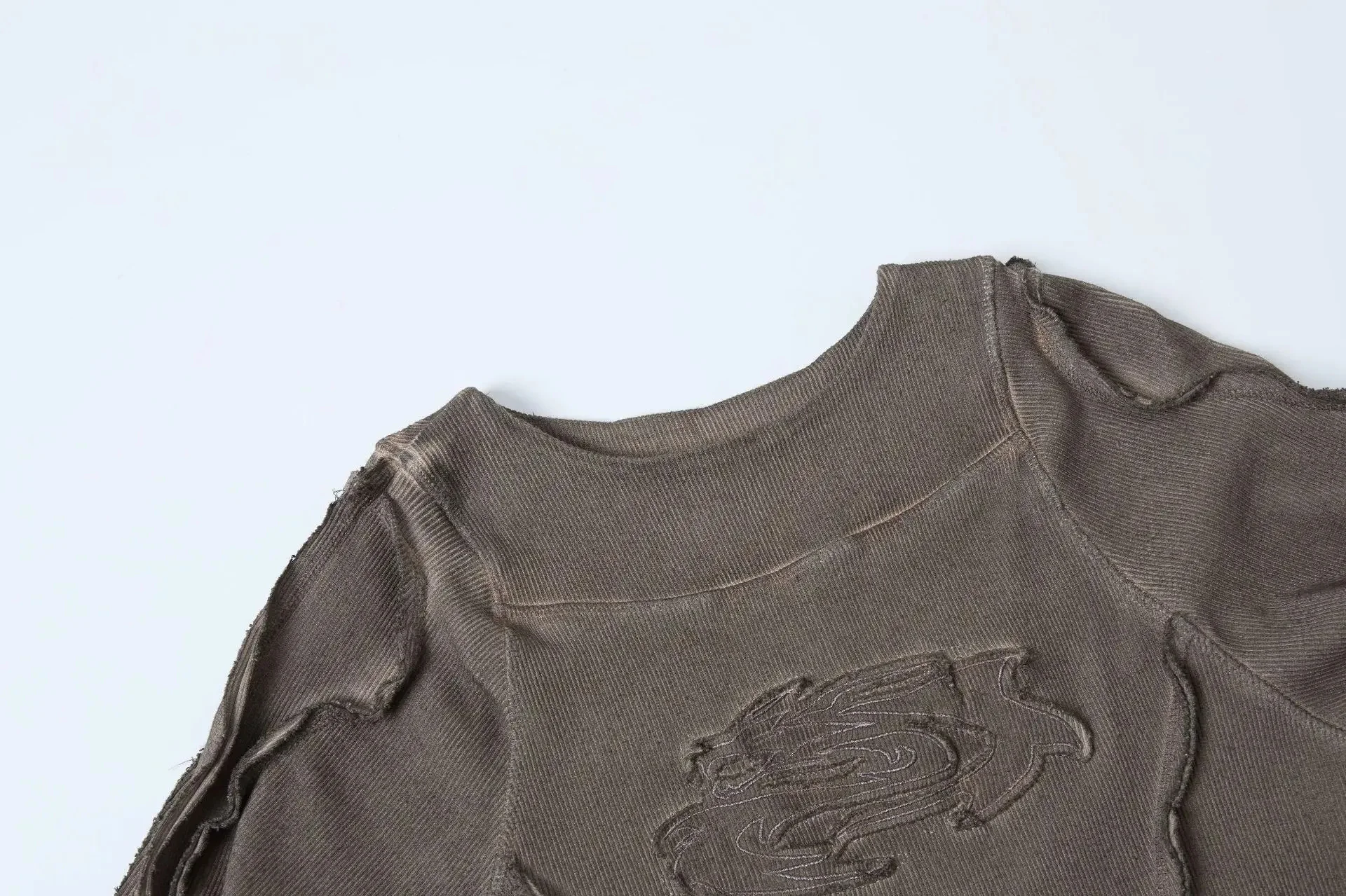 PFNW Fashionable Washed Distressed Slim Fit Top Men's Round Neck Casual Long Sleeved T-shirt 2026 Spring New 28L1595
