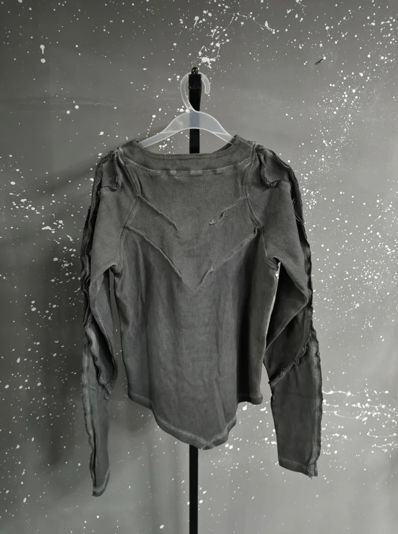 PFNW Fashionable Washed Distressed Slim Fit Top Men's Round Neck Casual Long Sleeved T-shirt 2026 Spring New 28L1595