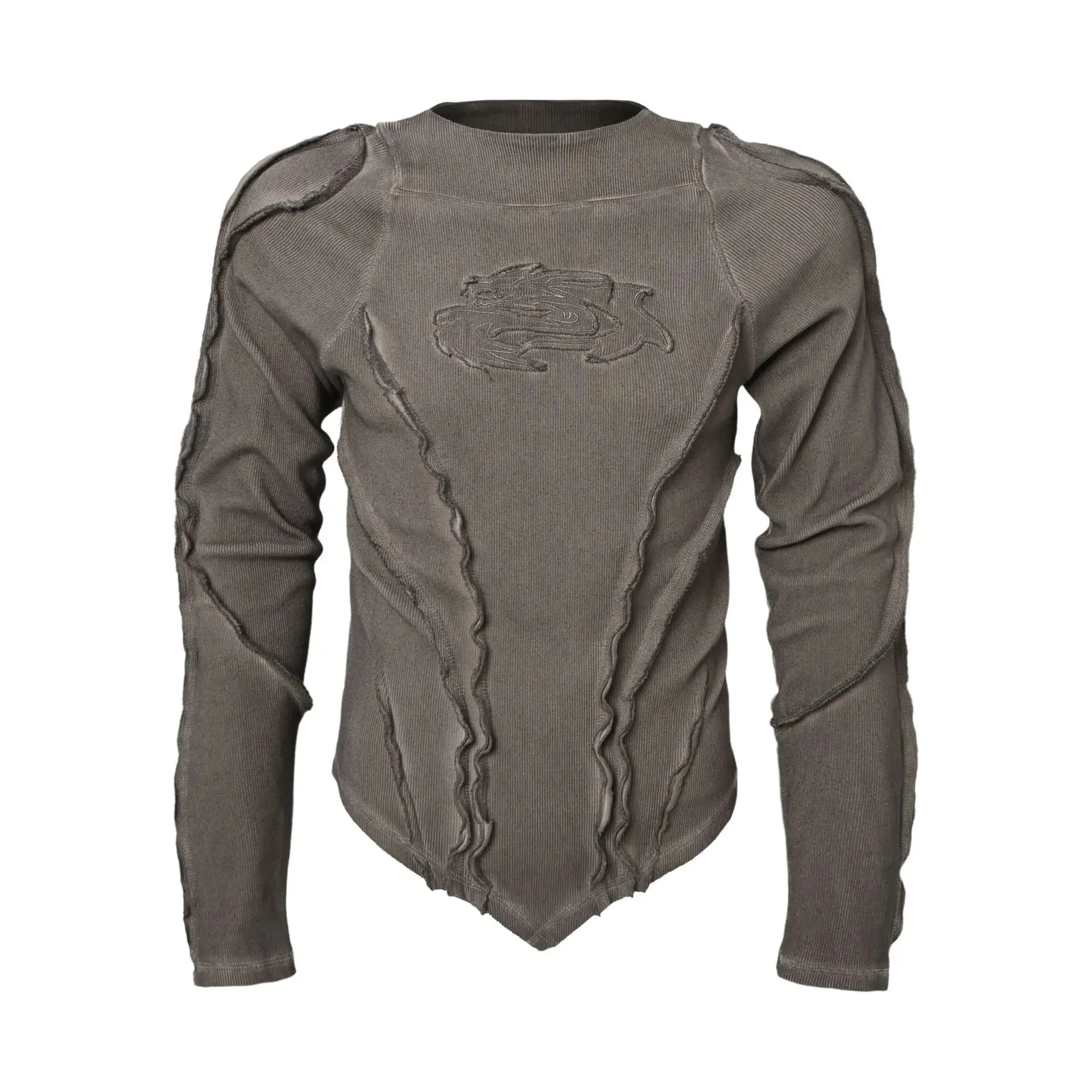 PFNW Fashionable Washed Distressed Slim Fit Top Men's Round Neck Casual Long Sleeved T-shirt 2026 Spring New 28L1595