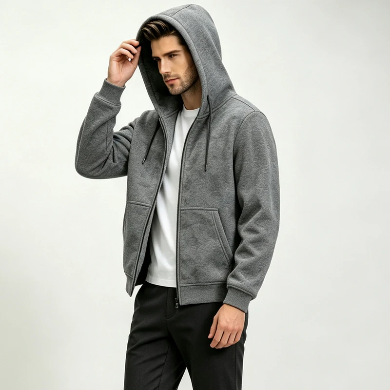 Men Oversized Hooded Sweatshirt Outer Jackets Men Seasonal Daily Loose Pullover Tops Men Soft Thick Knitted Hooded Sweatshirts