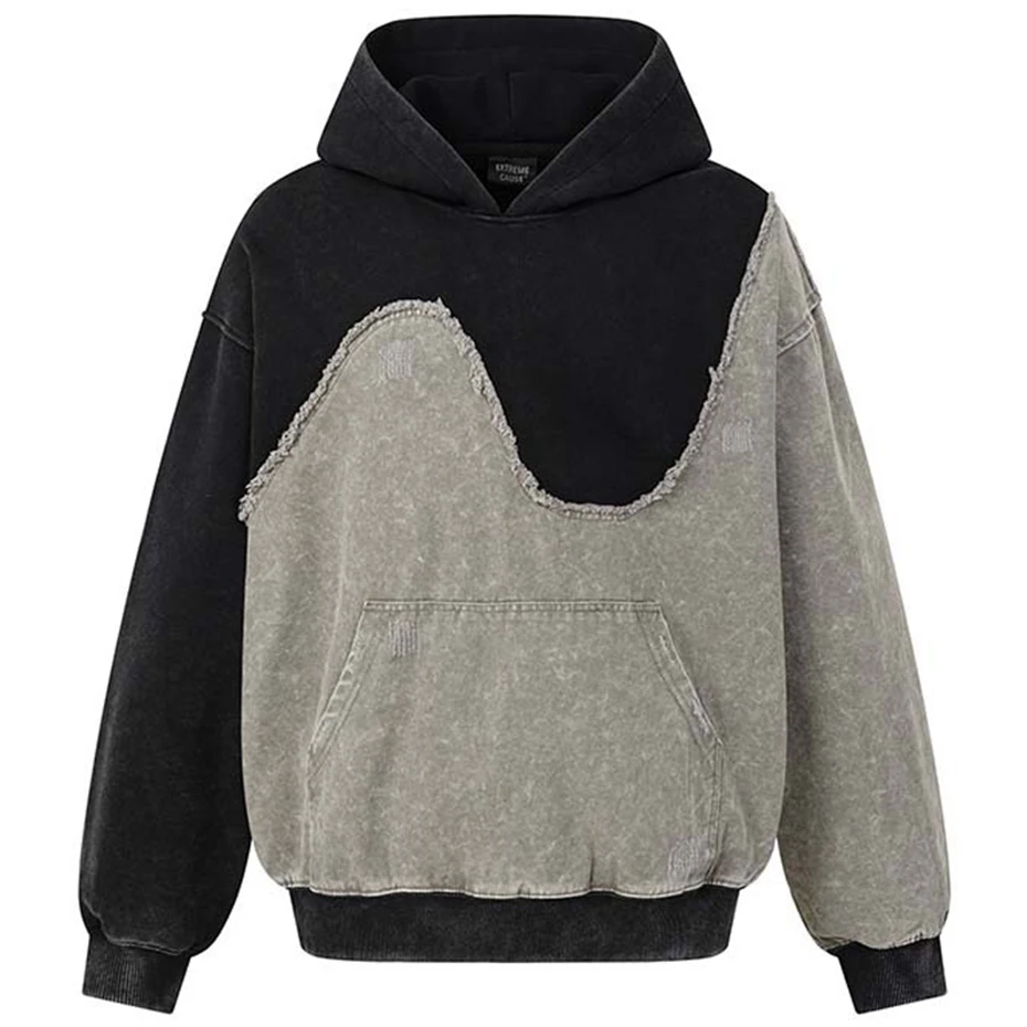 Vintage Patchwork Hoodies Men Streetwear Harajuku Hip Hop Hoodie Unisex Casual Loose Y2K Hoodies Pullover Sweatshirts