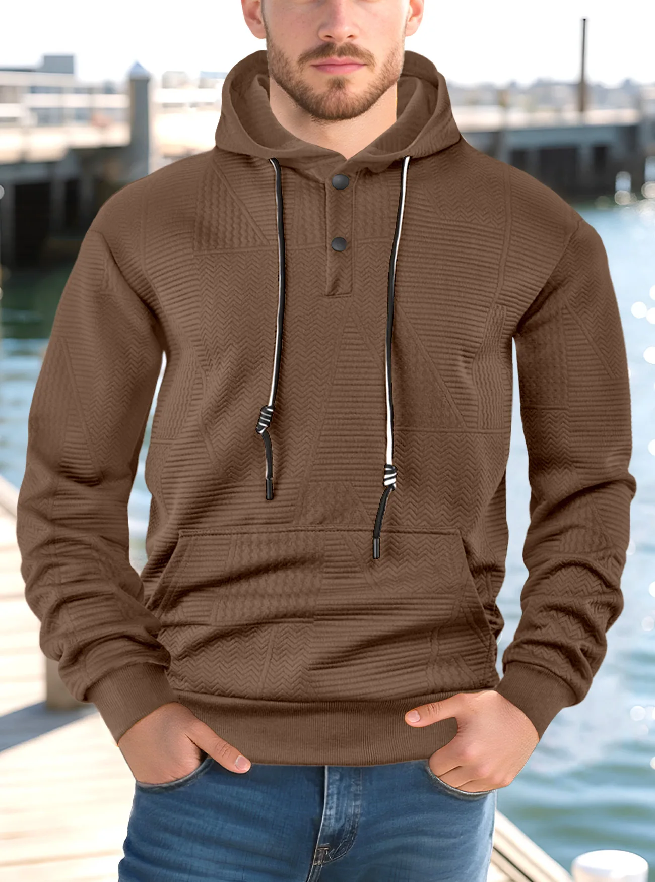 New Spring And Autumn American Loose Casual Hoodie Long Sleeve Jacquard Sweater Men's
