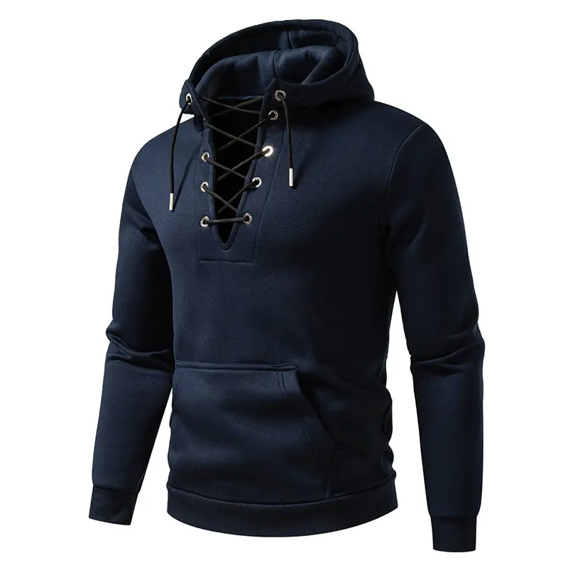 Men's Fashion Hooded Drawstring Sweatshirt Casual Autumn Fleece Pullover Solid Color with Big Pocket Streetwear