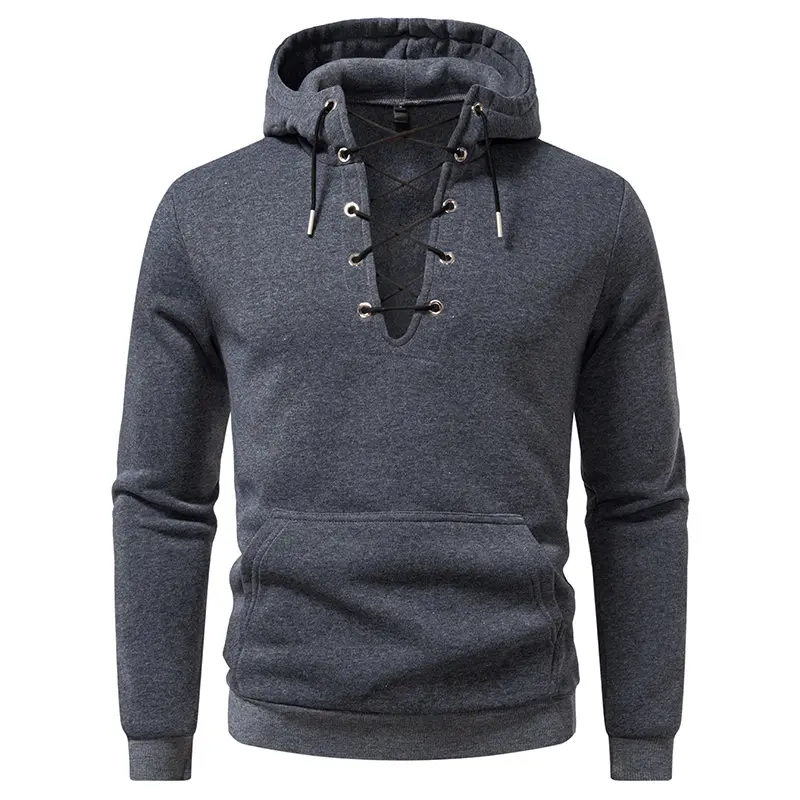 Men's Fashion Hooded Drawstring Sweatshirt Casual Autumn Fleece Pullover Solid Color with Big Pocket Streetwear