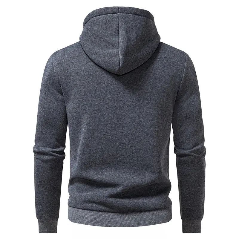Men's Fashion Hooded Drawstring Sweatshirt Casual Autumn Fleece Pullover Solid Color with Big Pocket Streetwear