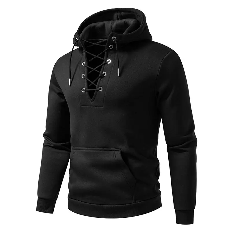 Men's Fashion Hooded Drawstring Sweatshirt Casual Autumn Fleece Pullover Solid Color with Big Pocket Streetwear