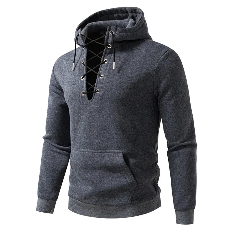 Men's Fashion Hooded Drawstring Sweatshirt Casual Autumn Fleece Pullover Solid Color with Big Pocket Streetwear