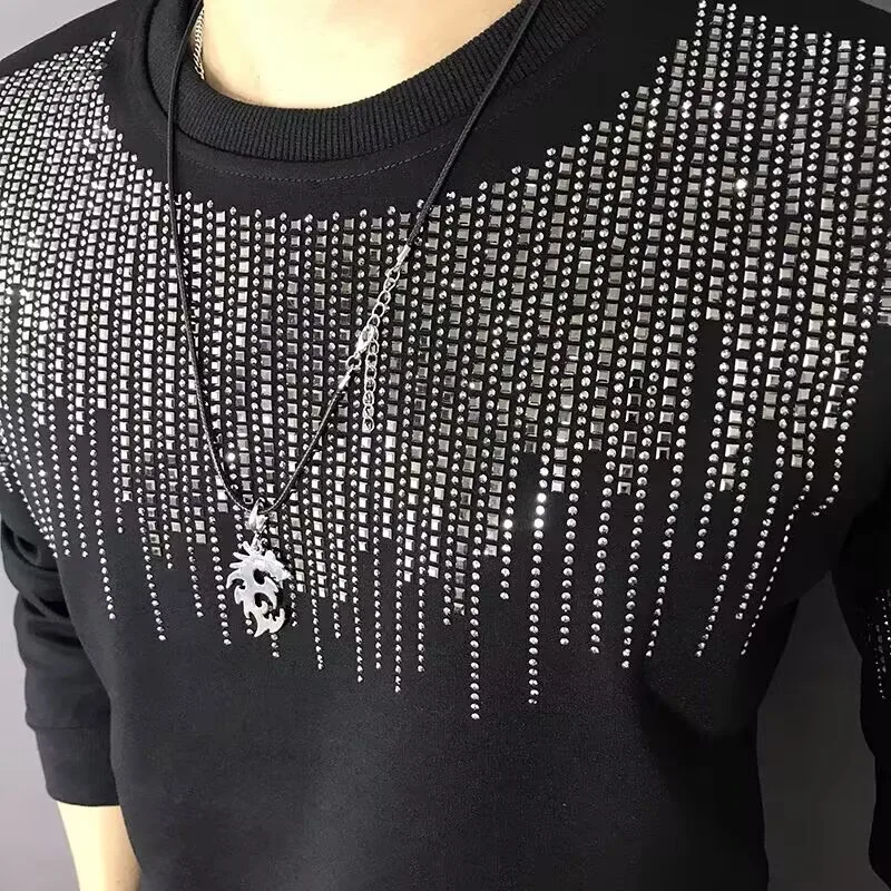 New Casual 100% cotton Rhinestones HOODIE Hip Hop Street wear Sweatshirts Skateboard Men Pullover Hoodies Male