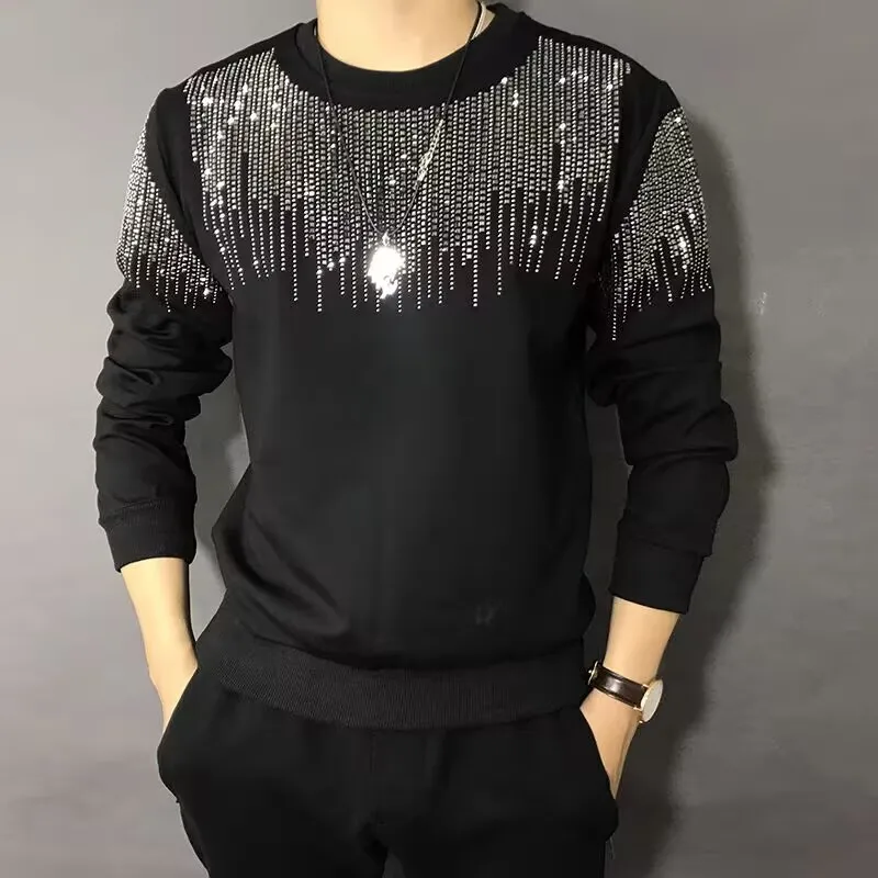 New Casual 100% cotton Rhinestones HOODIE Hip Hop Street wear Sweatshirts Skateboard Men Pullover Hoodies Male