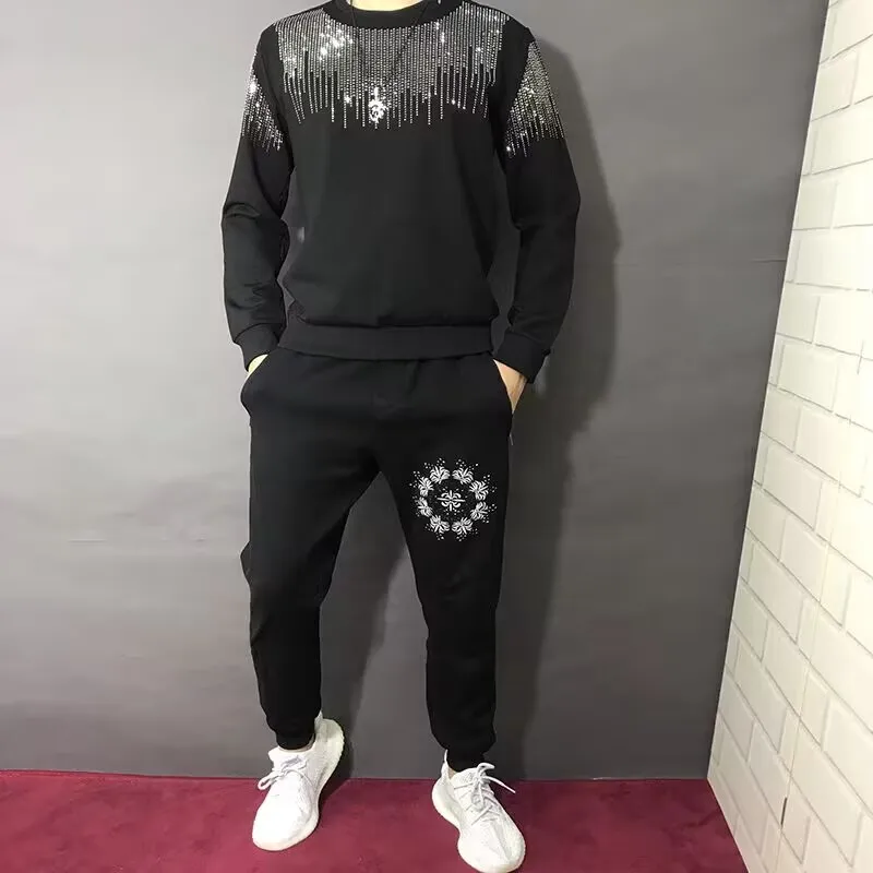 New Casual 100% cotton Rhinestones HOODIE Hip Hop Street wear Sweatshirts Skateboard Men Pullover Hoodies Male