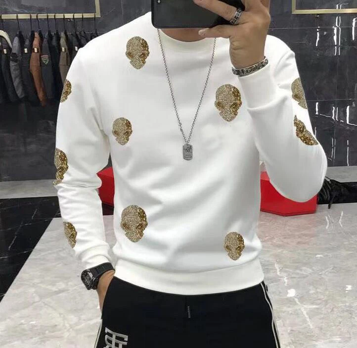 New Casual 100% cotton Rhinestones HOODIE Hip Hop Street wear Sweatshirts Skateboard Men Pullover Hoodies Male
