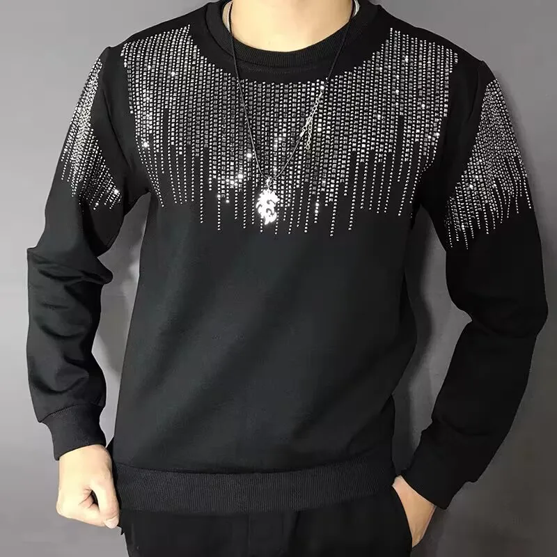 New Casual 100% cotton Rhinestones HOODIE Hip Hop Street wear Sweatshirts Skateboard Men Pullover Hoodies Male