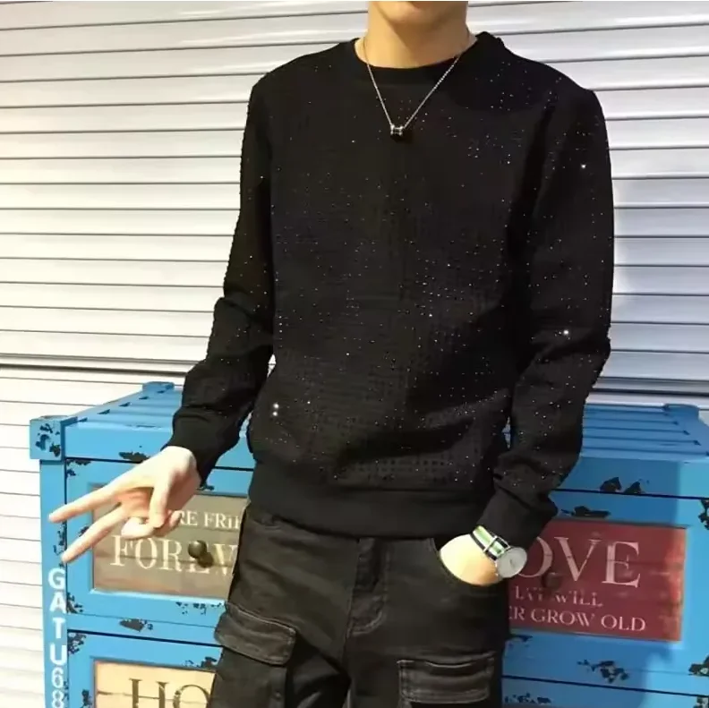 New Casual 100% cotton Rhinestones HOODIE Hip Hop Street wear Sweatshirts Skateboard Men Pullover Hoodies Male
