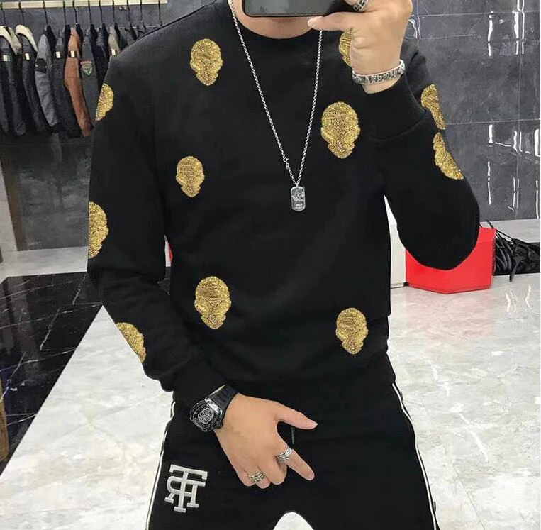 New Casual 100% cotton Rhinestones HOODIE Hip Hop Street wear Sweatshirts Skateboard Men Pullover Hoodies Male