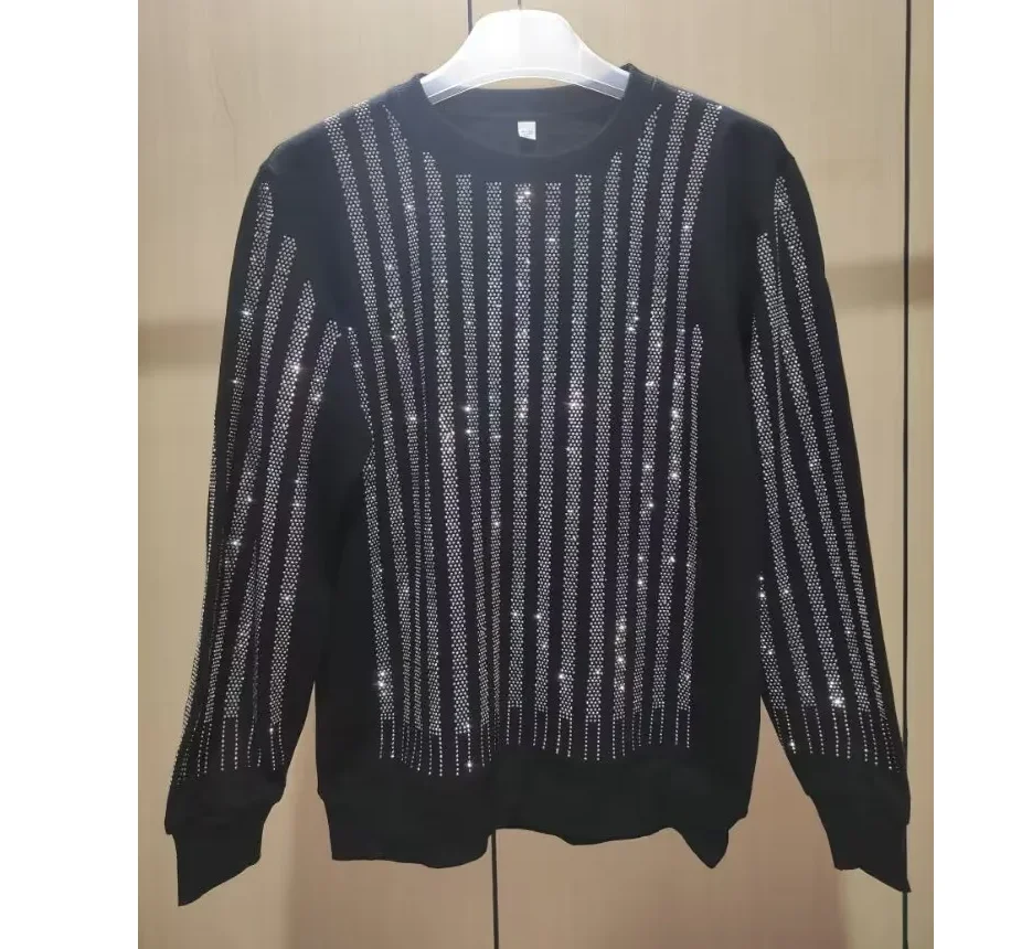 New Casual 100% cotton Rhinestones HOODIE Hip Hop Street wear Sweatshirts Skateboard Men Pullover Hoodies Male
