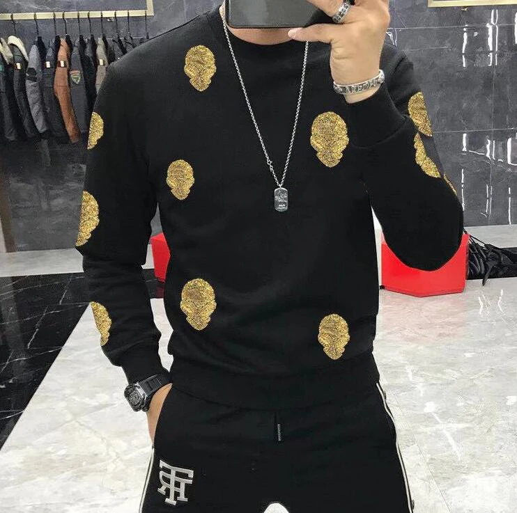 New Casual 100% cotton Rhinestones HOODIE Hip Hop Street wear Sweatshirts Skateboard Men Pullover Hoodies Male