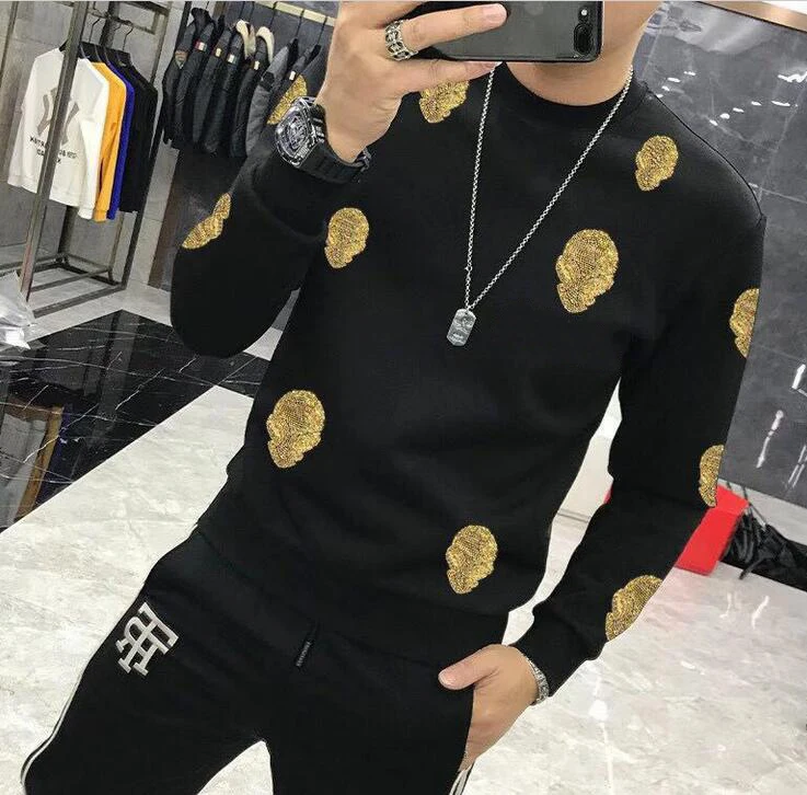 New Casual 100% cotton Rhinestones HOODIE Hip Hop Street wear Sweatshirts Skateboard Men Pullover Hoodies Male