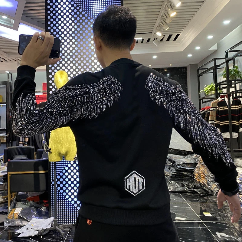 New Casual 100% cotton Rhinestones HOODIE Hip Hop Street wear Sweatshirts Skateboard Men Pullover Hoodies Male